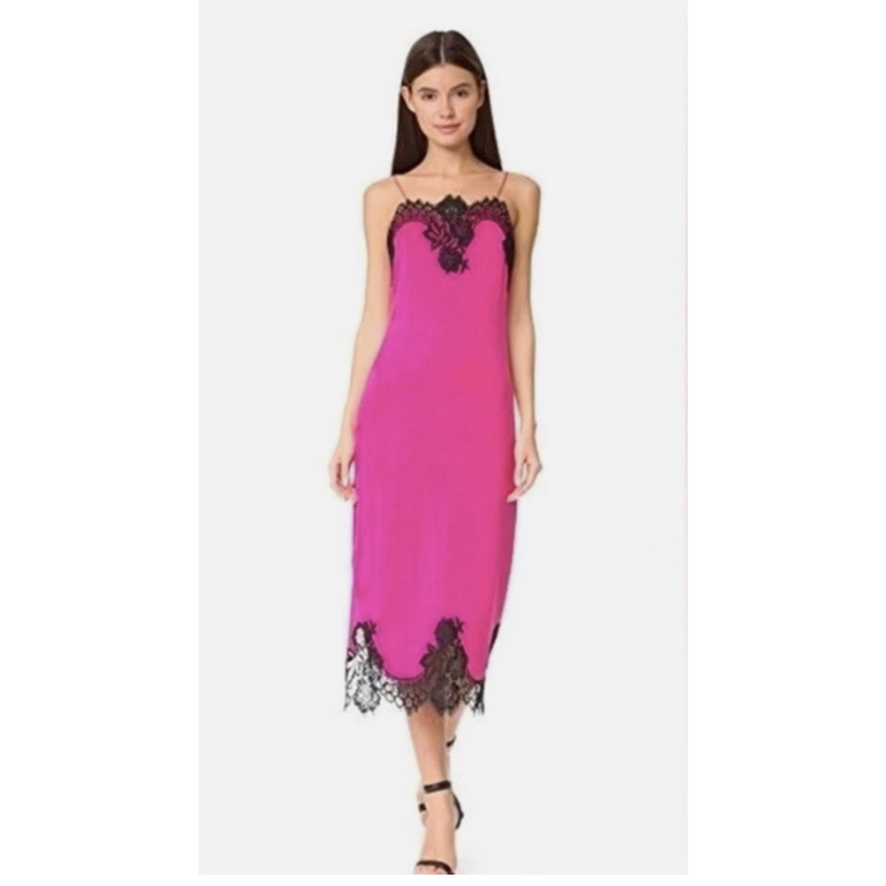 Alice & Olivia Luna Silk Slip Dress Lace Hot Fuchsia Size XS Chic 90s Babydoll - Picture 6 of 16